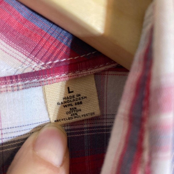 Life Khaki Mens Large Button Down Slim Fit Plaid Pocket Long Sleeve Plaid Shirt - Picture 4 of 6